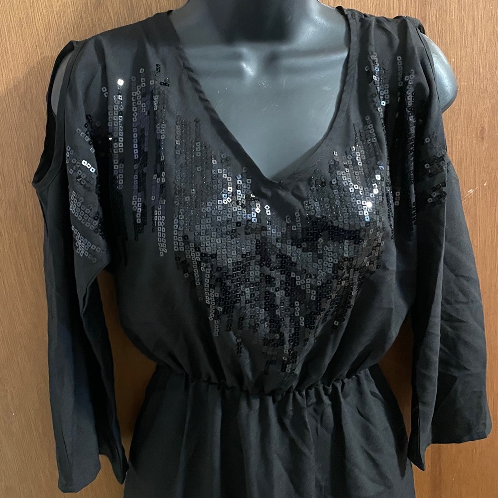 Black Sequin Cold Shoulder Dress